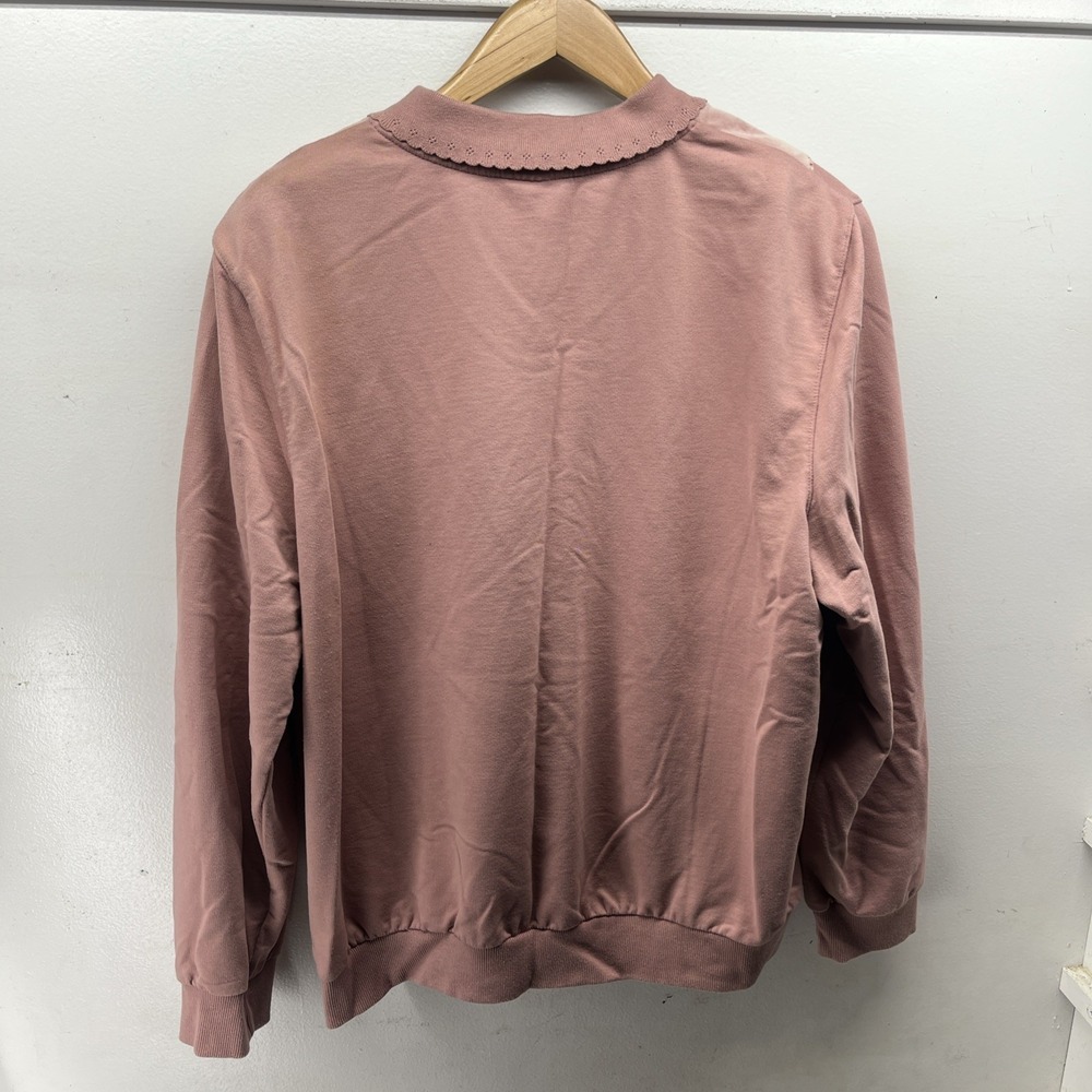 Vintage Women's L Patchwork Heart Valentines Floral Pink Collared Sweatshirt - Picture 8 of 12